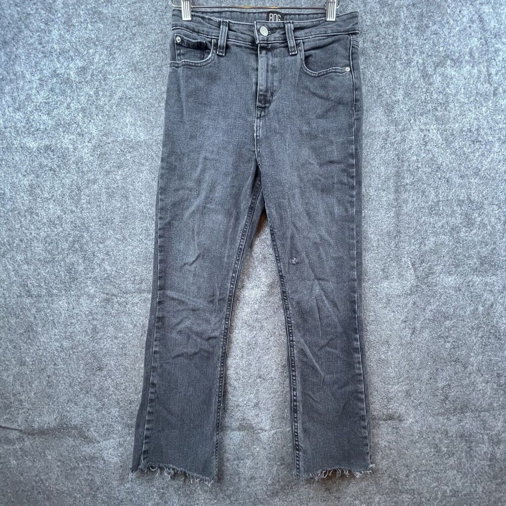 UO BDG Jeans Womens 26 Grey Black Wash High Rise Kick Flare Cropped Raw Hem Fray